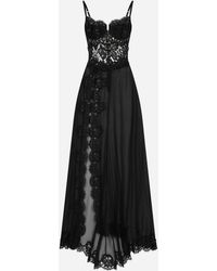 Dolce & Gabbana - Long Silk Chiffon And Chantilly Lace Slip Dress - Lyst