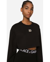 Damen Bekleidung Sport- Dolce & Gabbana Sweatshirt aus Interlock Zebraprint mit Logo DG Crystal in Schwarz und Fitnesskleidung Sweatshirts Training 