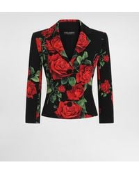 Dolce & Gabbana - Rose-Print Charmeuse Single-Breasted Jacket - Lyst