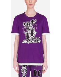 Dolce & Gabbana Round-Neck T-Shirt With Zebra Jungle Sport Print - Lila