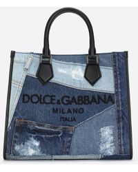 Dolce & Gabbana Shopper Edge aus Denim Patchwork mit Logo - Blau
