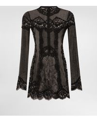 Dolce & Gabbana - Lace-Panel Long-Sleeve Mini Dress - Lyst