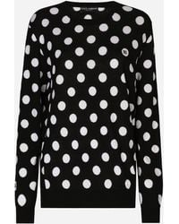 Dolce & Gabbana - Wool And Silk Sweater With Polka-Dot Inlay - Lyst