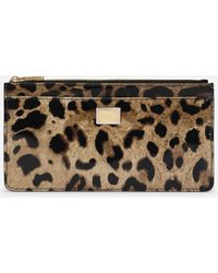 Dolce & Gabbana - Large Polished Calfskin Card Holder With Zipper And Leopard Print - Lyst
