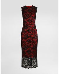 Dolce & Gabbana - Calf-Length Floral Lace Sheath Dress With Contrasting Lining - Lyst