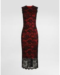 Dolce & Gabbana - Longuette-Schlauchkleid Aus Floraler Spitze Mit Kontrastierendem Futter - Lyst