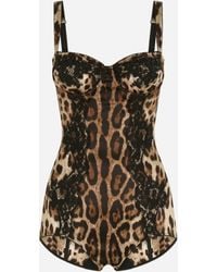 Dolce & Gabbana - Leopard-Print Silk Balconette Bodysuit - Lyst