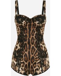 Dolce & Gabbana - Bodysuit Aus Satin Mit Leopardenprint - Lyst