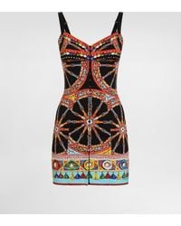 Dolce & Gabbana - Carretto-Print Short Charmeuse Dress - Lyst
