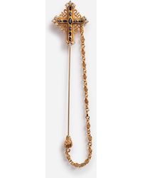 Dolce & Gabbana Metal Brooch With Cross And Rhinestones - Blue