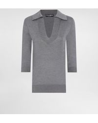 Dolce & Gabbana - Silk V-Neck Polo-Shirt With Dg Logo Embroidery - Lyst