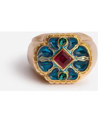 Dolce & Gabbana Metallring Mit Blau Emaillierter Blume - Mettallic