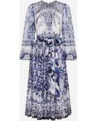 Dolce & Gabbana - Majolica Print Chiffon Midi Dress - Lyst