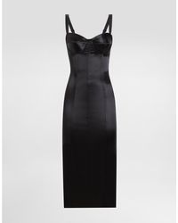 Dolce & Gabbana - Satin Calf-Length Corset Dress With Bra Detail - Lyst