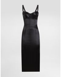 Dolce & Gabbana - Satin Calf-Length Corset Dress With Bra Detail - Lyst