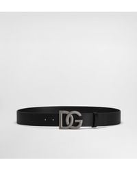 Dolce & Gabbana - Lux Leather Belt With Crossover Dg Logo Buckle - Lyst