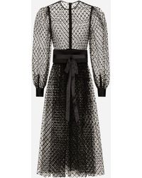 Dolce & Gabbana - Longuette-Kleid Netzgewebe Mit Gürtel Aus Wollkrepp - Lyst