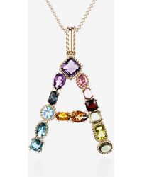 Dolce & Gabbana Rainbow Alphabet A Pendant In Yellow Gold With Multicolour Fine Gems - Metallic