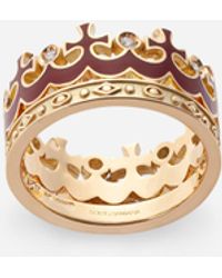 Dolce & Gabbana Ring Crown in kronenform mit burgunderroter emaille und diamanten - Mettallic