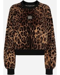 Dolce & Gabbana - Round-Neck Chenille Sweatshirt With Jacquard Leopard Design - Lyst