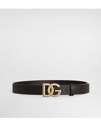 Dolce & Gabbana - Lux Leather Belt With Crossover Dg Logo Buckle - Lyst