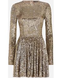 Dolce & Gabbana - Vestido corto con falda plato de lentejuelas - Lyst