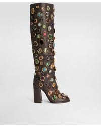 Dolce & Gabbana - Stiefel Aus Leder Mit Schmucksteinstickerei - Lyst