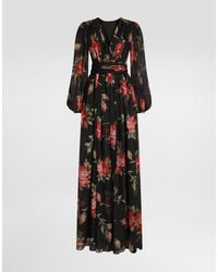Dolce & Gabbana - Rose Bouquet-Print Long Chiffon Dress - Lyst