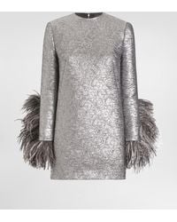 Dolce & Gabbana - Quilted Lamé Jacquard Sack Minidress With Feathered Cuffs - Lyst
