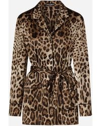 Dolce & Gabbana - Leopard-print Satin Pajama Shirt With Belt - Lyst