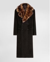 Dolce & Gabbana - Double-Breasted Coat With Fur Collar - Lyst