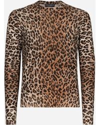 Dolce & Gabbana - Jersey De Cuello Redondo De Lana Con Estampado De Leopardo - Lyst
