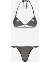 Dolce & Gabbana Bikini triangle lamé à logo DG en métal - Blanc