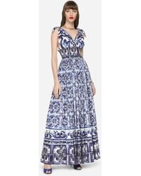 Dolce & Gabbana Vestido largo de popelina con estampado de mayólica - Multicolor