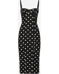 Dolce & Gabbana - Stretch Midi Sheath Dress With Polka Dot Print - Lyst