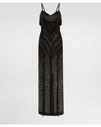 Dolce & Gabbana - Long Marquisette Dress With Sequined Fringe Embellishment - Lyst