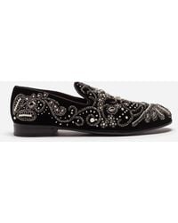 Dolce & Gabbana Pantofola In Velluto Con Ricamo - Nero
