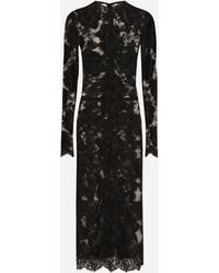 Dolce & Gabbana - Calf-Length Floral Lace Dress - Lyst