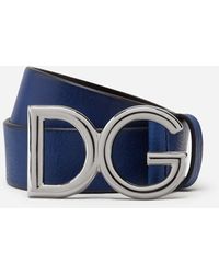 Dolce & Gabbana Ceinture En Cuir Avec Logo Dg - Bleu
