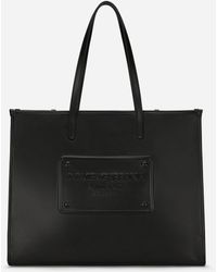 Dolce & Gabbana Calfskin Shopper With Raised Logo - Black