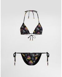 Dolce & Gabbana - Small Floral-Print Triangle Bikini - Lyst