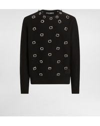 Dolce & Gabbana - Rundhalspullover Aus Wolle Mit Stickerei Und Schmuckknöpfen - Lyst