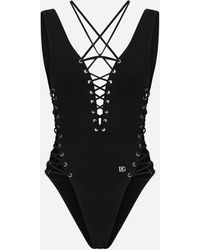 Dolce & Gabbana - Logo-lettering Tie-fastening Swimsuit - Lyst