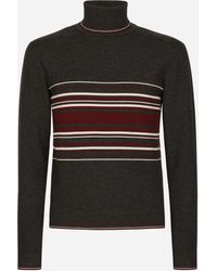Dolce & Gabbana - Wool Turtle-Neck Sweater With Contrasting Stripes - Lyst