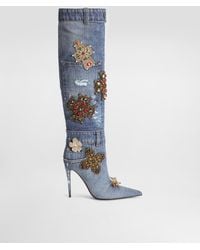 Dolce & Gabbana - Denim Boots With Embroidery And Stones - Lyst