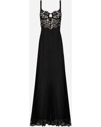 Dolce & Gabbana - Long Silk Chiffon Dress With Lace Body - Lyst