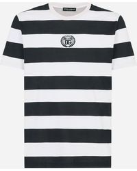 Dolce & Gabbana - Striped Marina-Print T-Shirt With Dg Embroidery - Lyst