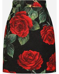 Dolce & Gabbana Minigonna in broccato stampa rose rosse - Rosso