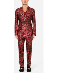 Dolce & Gabbana Double-breasted Sicilia-fit Suit In Leopard-print Lamé Jacquard - Red