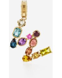 Damen Schmuck Halsketten Dolce & Gabbana Charm V Rainbow alphabet aus 18-karätigem Gelbgold mit mehrfarbigen Edelsteinen in Mettallic 